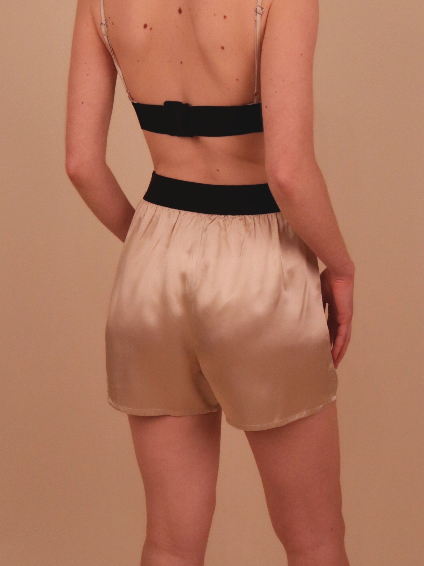 Ciara Champagne Beige silk shorts