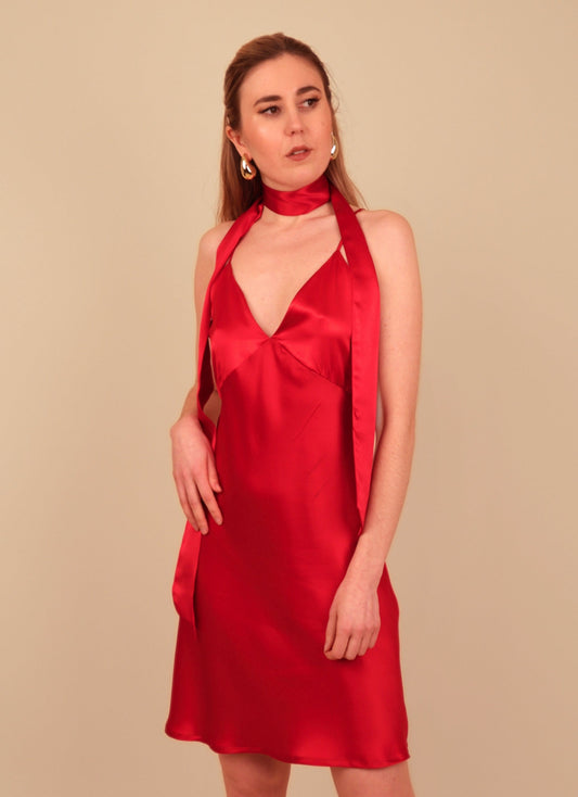 Dalia Wine Red Silk Slip Dress