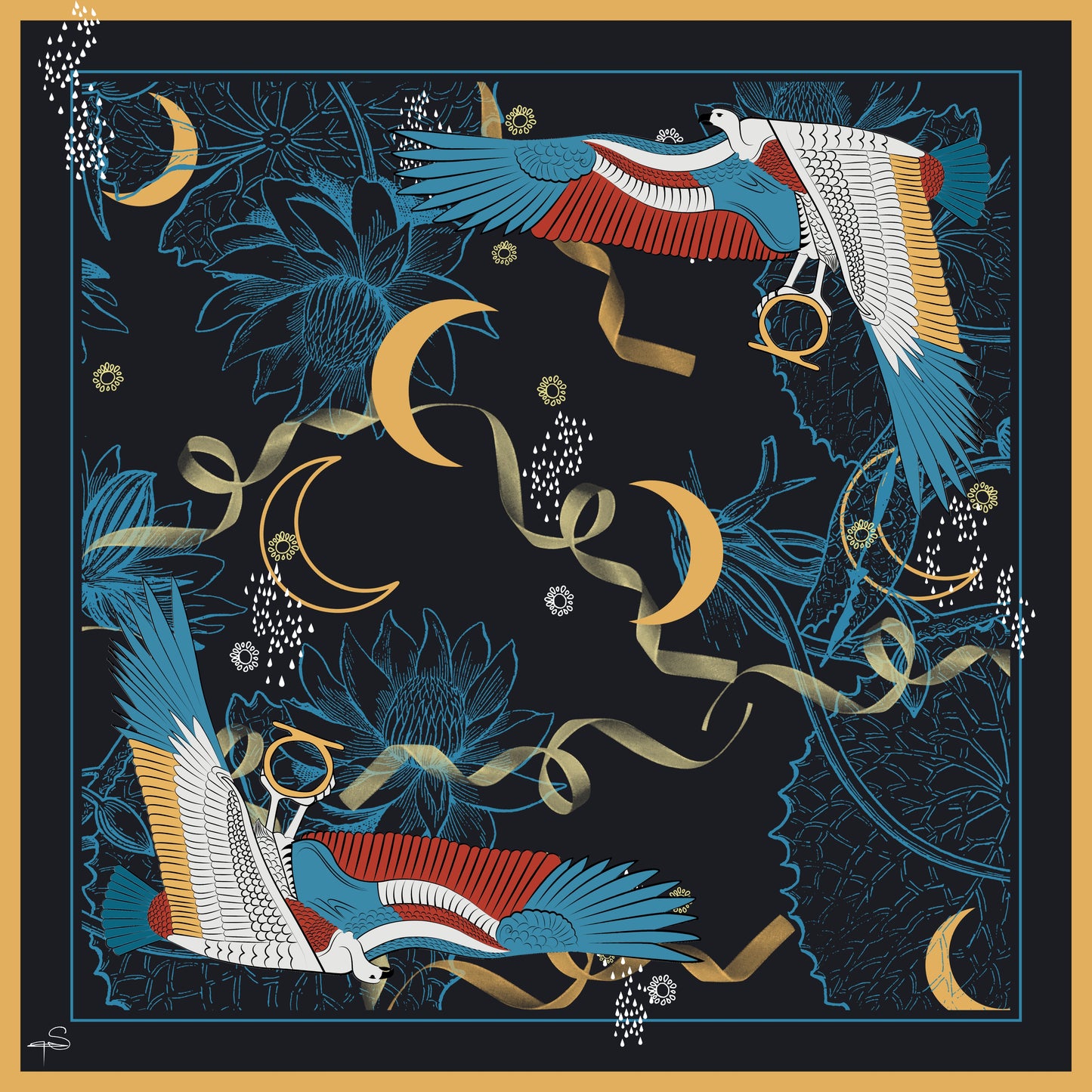 Nekhbet Night Black Silk Scarf