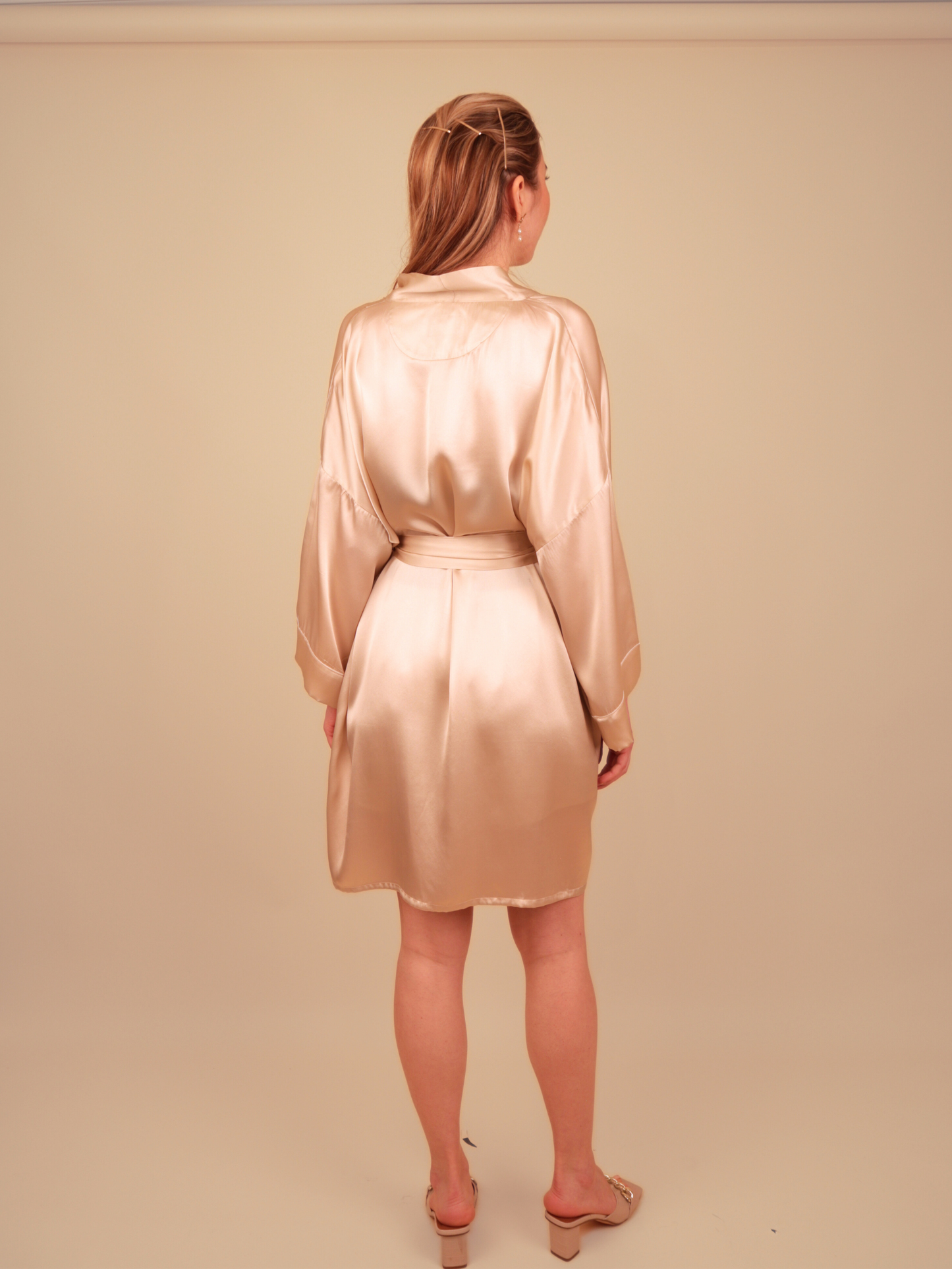 Rehab Champagne Beige Silk Kimono Robe