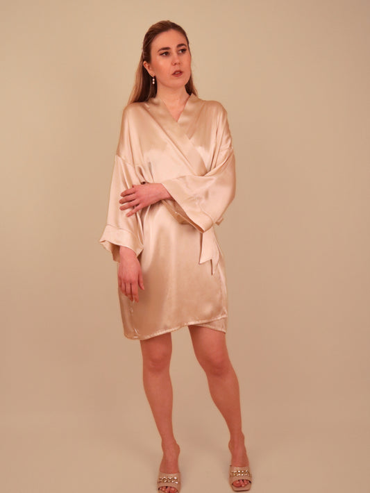 Rehab Champagne Beige Silk Kimono Robe