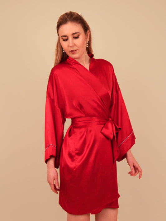 Rehab Wine Red Silk Kimono Robe