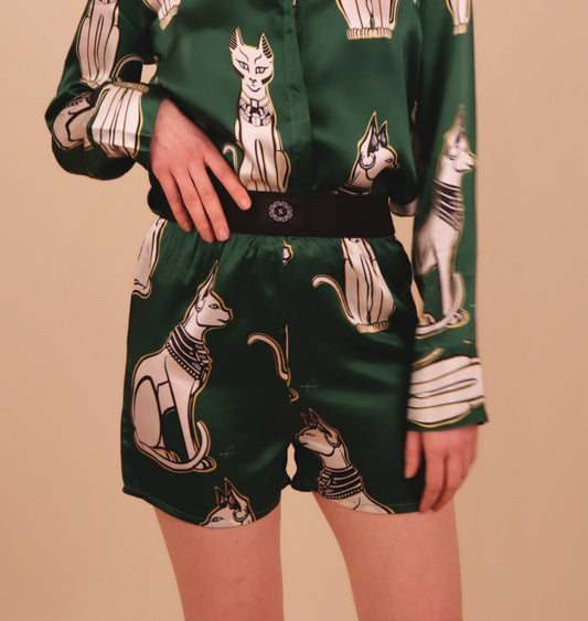 Bastet Emerald Green silk shorts