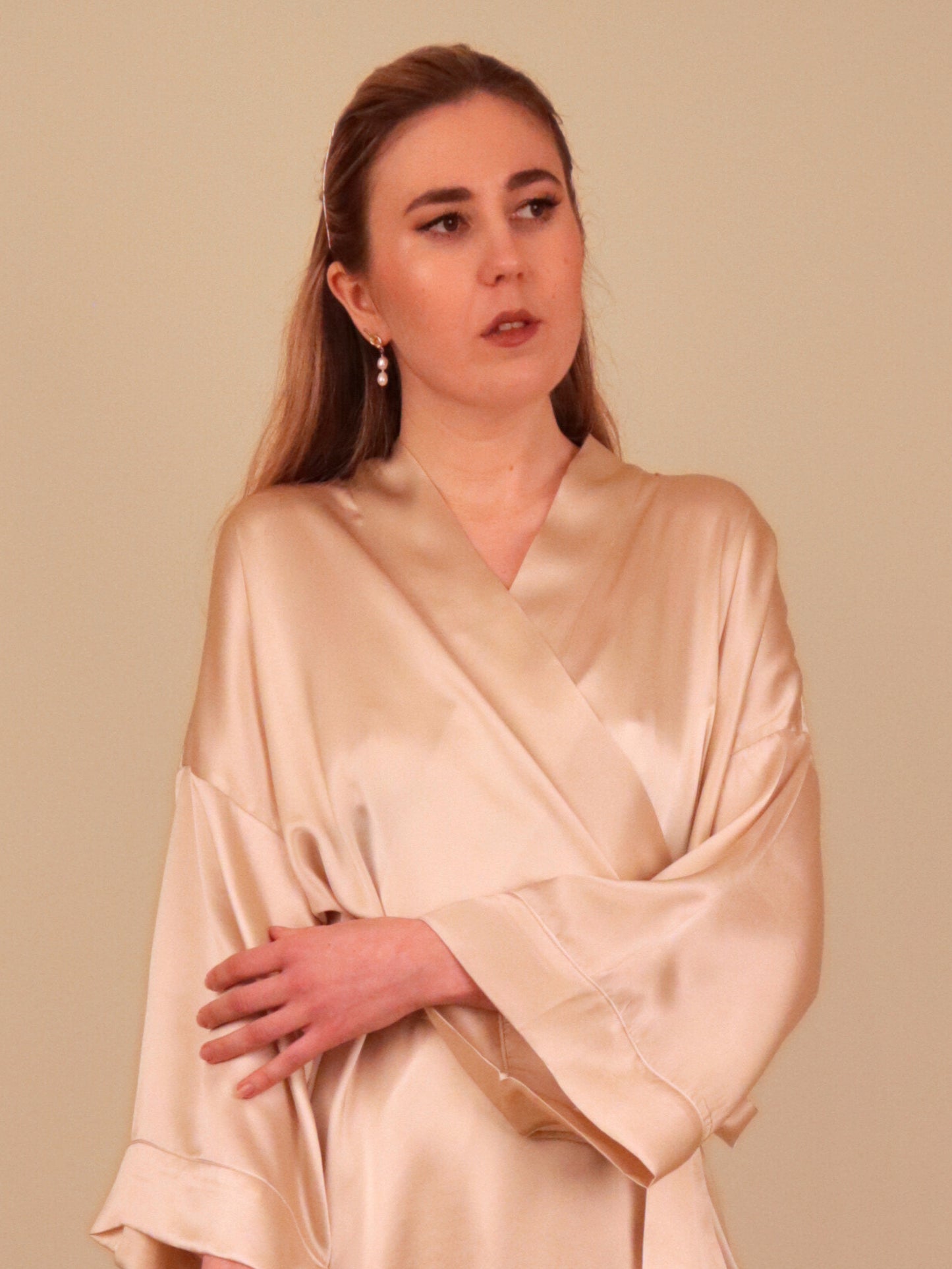 Rehab Champagne Beige Silk Kimono Robe