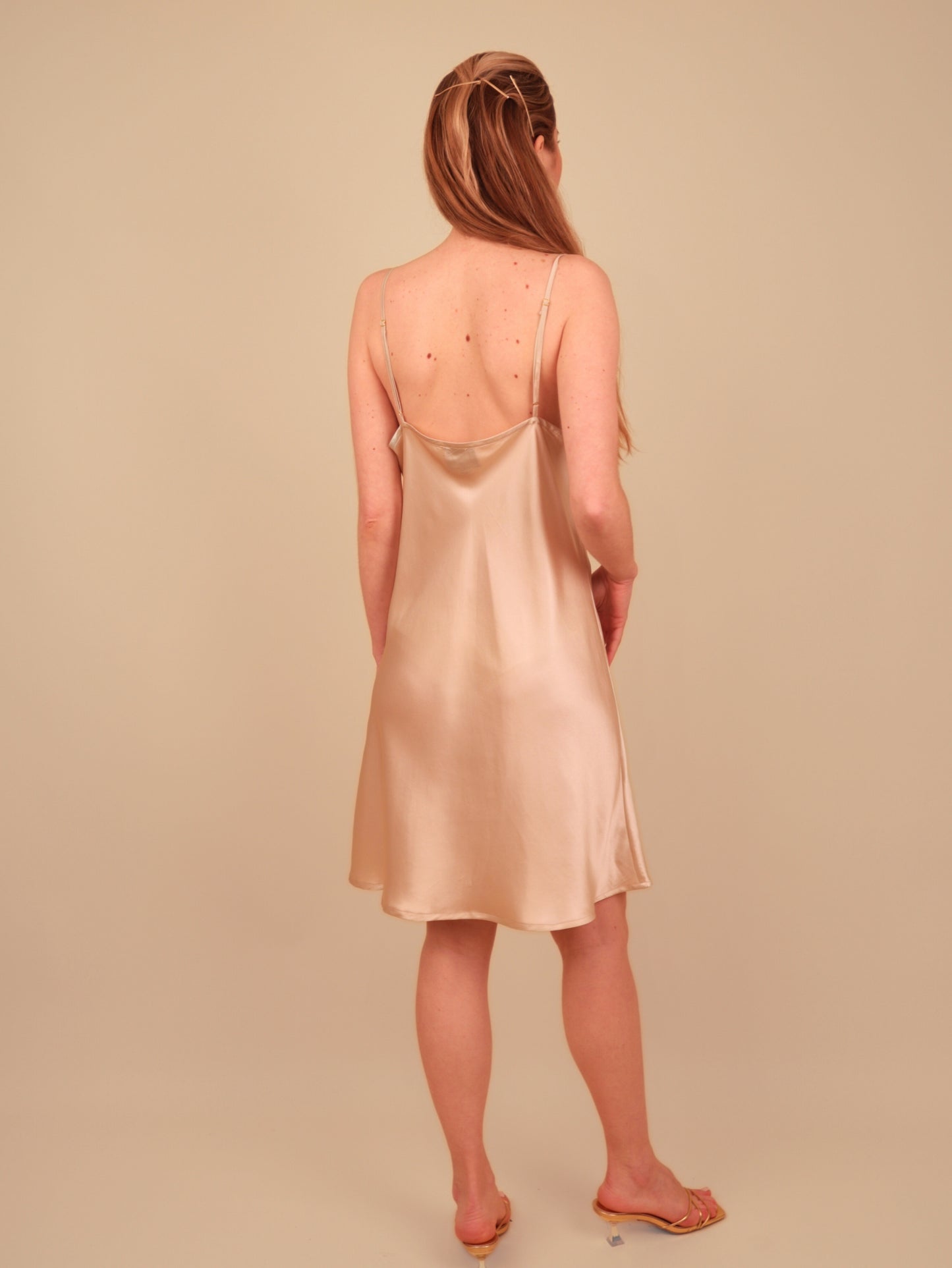 Dalia Champagne Beige silk Slip  Dress