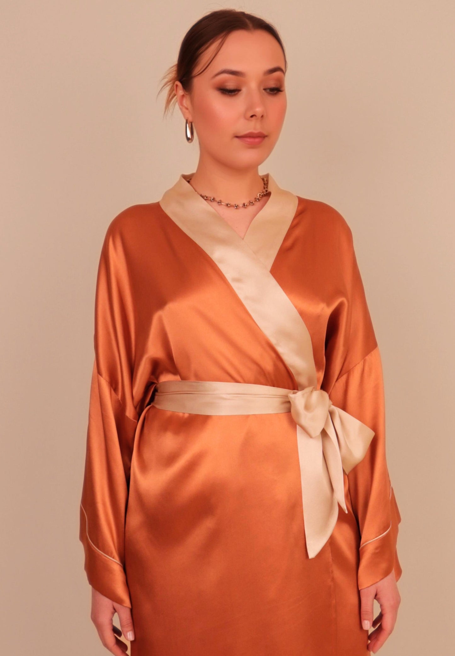 Rehab Copper Silk Kimono Robe