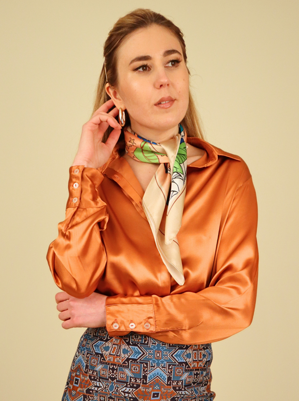 Mila sienna copper silk shirt