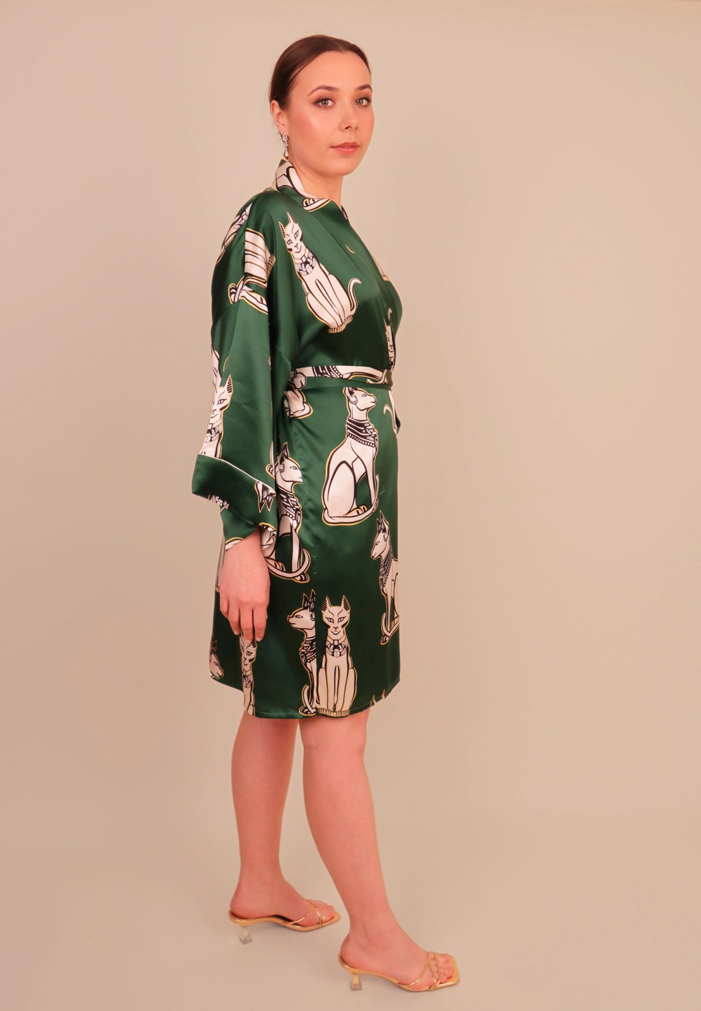 Bastet Emerald Green Silk Kimono Robe