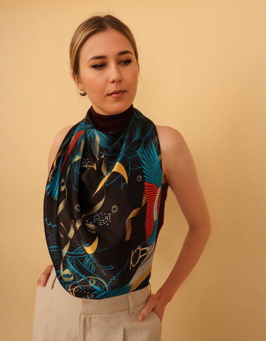 Nekhbet Night Black Silk Scarf