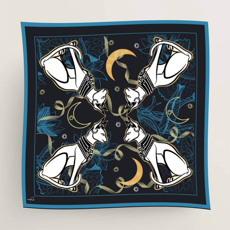 Bastet Night Black Silk Scarf